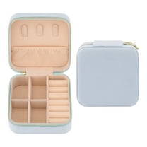 REGALWOVEN Travel Jewelry Box for Women Girls Birthday Gifts, Small Portable Velvet Jewelry Organizer Case for Earring Necklace Light Blue 4*4*2in