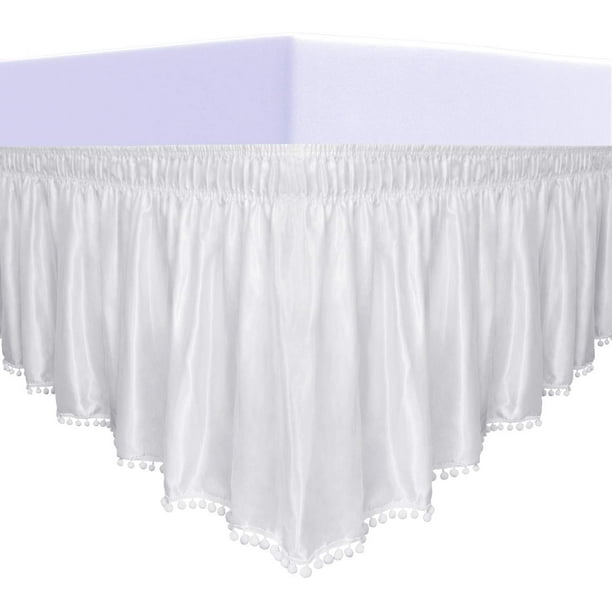 EasyGoing Satin Silk Pom Pom Ruffled Wrap Around Bed Skirt 16 Inch