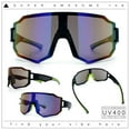 thumbnail image 2 of Oversized Mens Color Mirror Rimless Shield Plastic MTB Sport Sunglasses Black Green - Blue Mirror, 2 of 7
