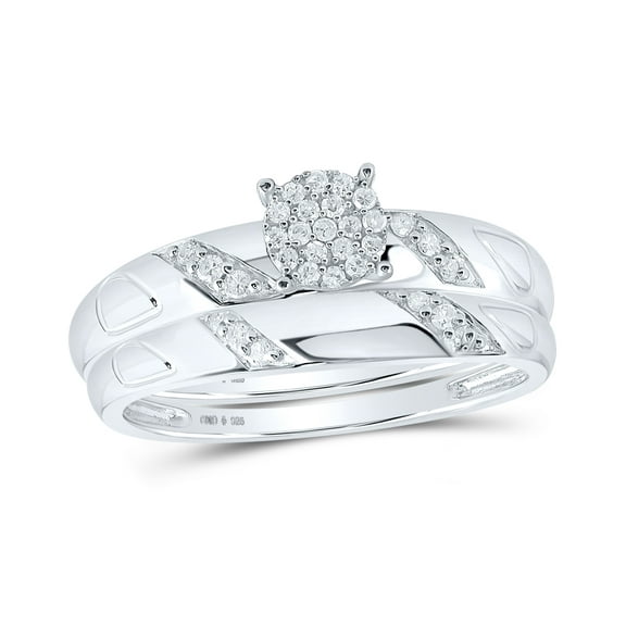 Sterling Silver His Hers Round Diamond Cluster Matching Wedding Set 1/4ctw, Womens Size: 5-10, Mens Size: 7-13