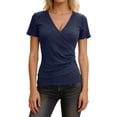 thumbnail image 2 of Short Sleeve Shirts for Women V-Neck Solid Color Y2K Loose Basic Tops Casual Summer Spring Tee, 2 of 5