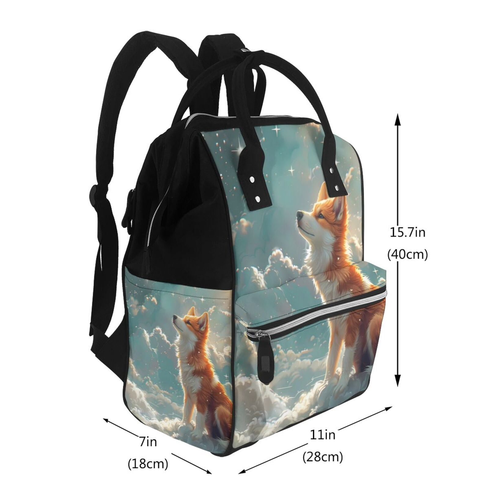 Fuzoiu Starry Sky Cloud Fox Print Diaper Bag Backpack,Baby Essentials Travel Tote,Multi function Waterproof Diaper Bag, Travel Essentials Baby Bag - Unisex