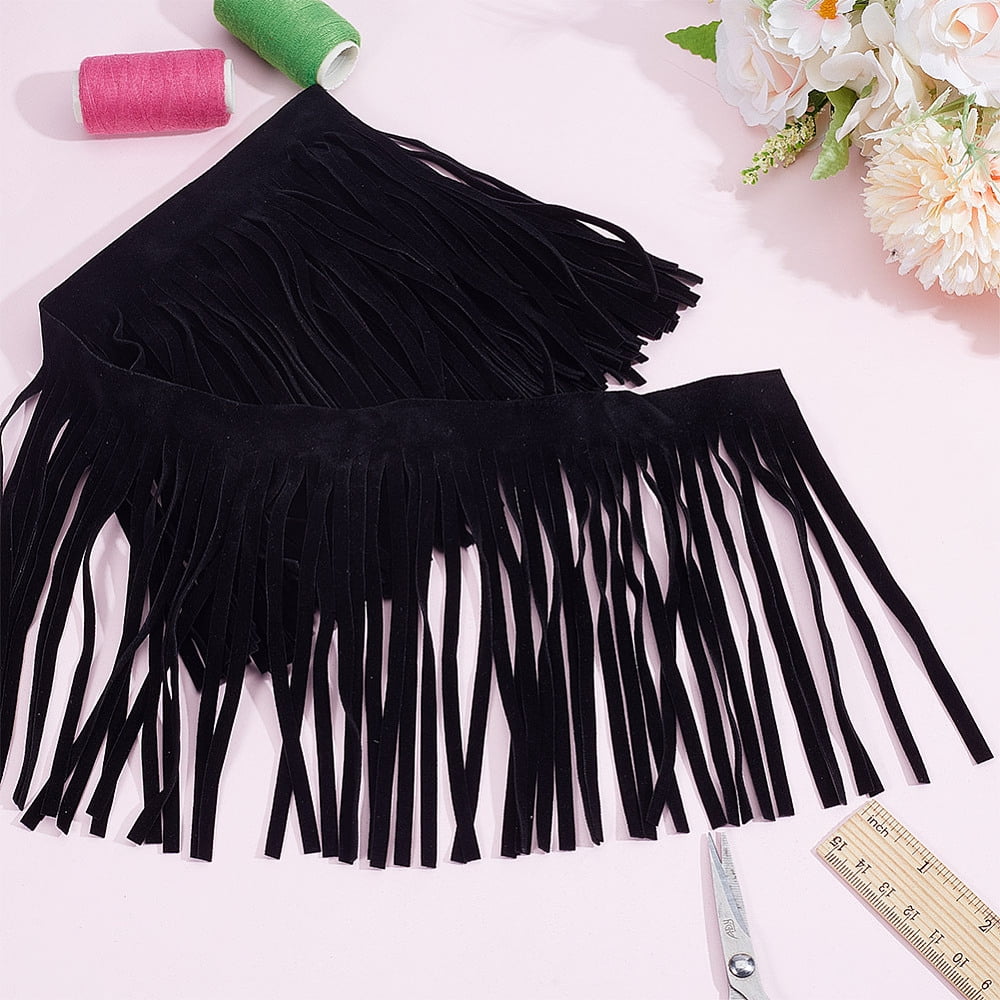 5M Velvet Tassel Ribbon Black 6-1/8 inch(154mm) about 5.47 Yards(5m)/set DIY
