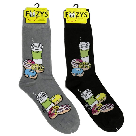 Foozys Men’s Donuts & Coffee To Go Novelty Crew Socks | 2 Pair