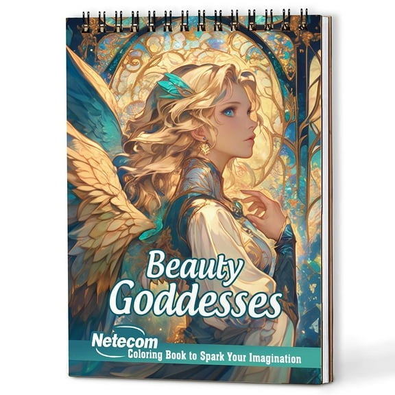 Netecom Beauty Goddesses Coloring Book Spiral Bound for Adults, A5 Wooden Cover, 30 Enchanting Coloring Pages of Mythical Portraits Frost Beauty for Stress Relief and Relaxation
