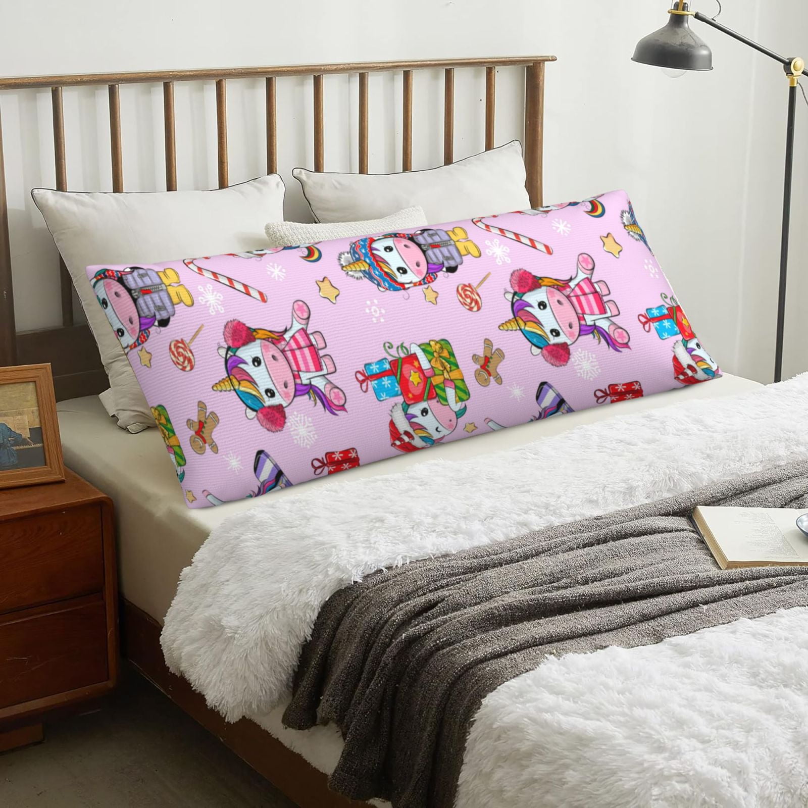 Naloa Christmas Unicorns Super Soft 20x60 Body Pillow Case,Long Side Hidden Zipper（PILLOWS ARE NOT INCLUDED）