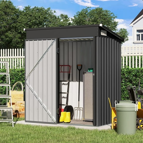 JOIVI Outdoor Storage Shed, 5'x3' Small Galvanized Metal Steel Weather Resistant Garden Storage Shed W/Lockable Door, Tool Storage Shed for Backyard Garden Patio Lawn, Black
