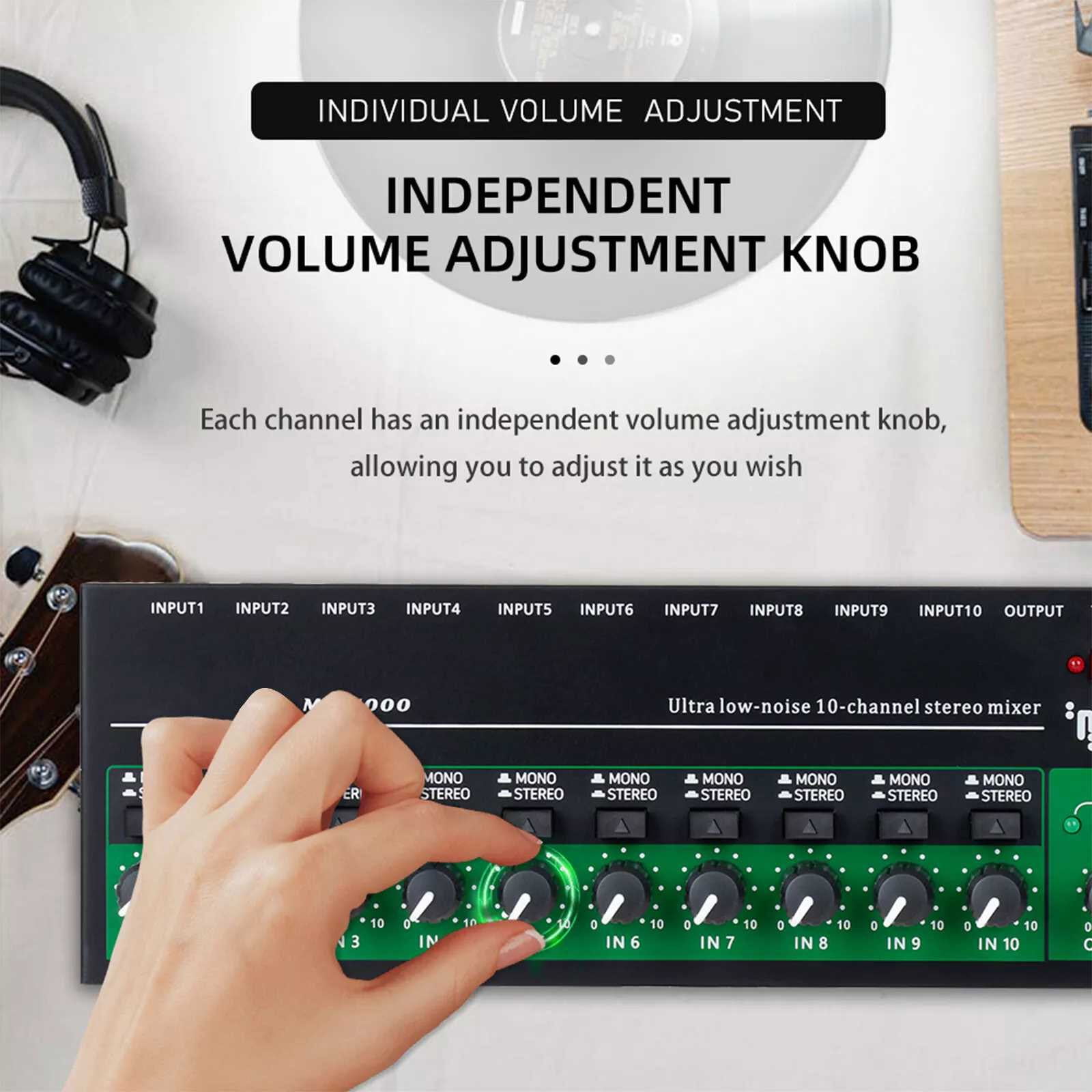 Precision Sound Mixer for Detailed Audio Adjustment Independent Control Knobs & Low Noise Chip