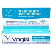 Vagisil Sensitive Skin Anti-Itch Cream for Women, with Hydrocortisone, Helps relieve Yeast Infection Irritation, Soothes & Cools, 1oz