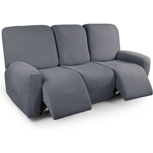 Granjero Gordo Funda de sofá elástica de jacquard, funda de sillón de vellón, funda protectora para sofá de salón, 3 plazas, gris oscuro