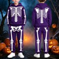thumbnail image 2 of HAYIMI Boys Girls Halloween Skeleton Printed 2 Piece Outfit Set, Long Sleeve Hooded Sweatshirt with Graphic Joggers Pants, Kids Holiday Loungewear Tracksuit Clothes Sets, 2 of 9