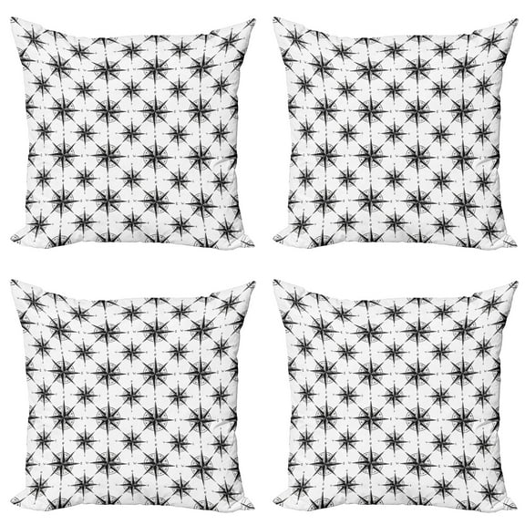 Ambesonne Compass Throw Pillow Cover 4 Pack, Monochrome Windrose, 20", Black White