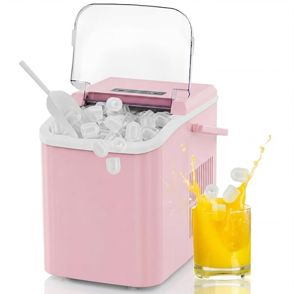 Ice Makers Countertop with Handle, Portable Ice Machine, 9 Bullet Ice Cubes in 6 Mins, 26lbs in 24Hrs, Auto-Cleaning, with Basket and Scoop, for Home, Kitchen, RV, Camping