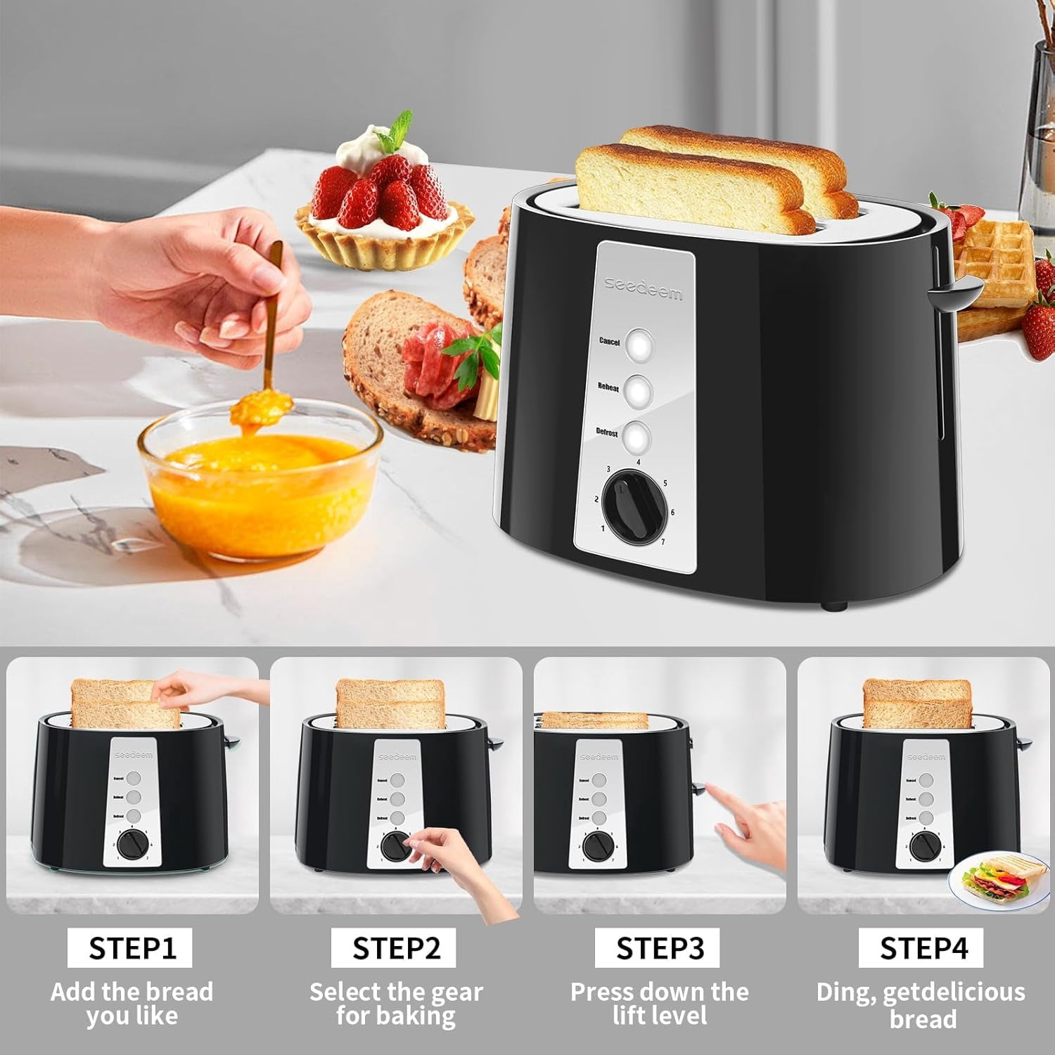 Toaster 2 Slice, Extra Wide Slot Toaster, 7 Shade Settings, Bread Toaster with Cancel, Defrost, Reheat Function, Extra Wide Slots for Waffle or Bagel, Removable Crumb Tray, 750W, Retro Red