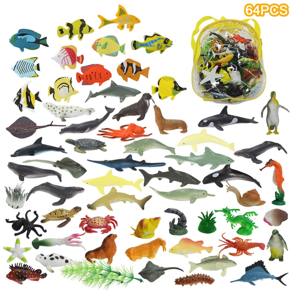 64 Piece Ocean Sea Animals Toys Set Realistic Under The Sea Life Figure  Bath Toy Party Favors Toys For Boys Girls Kids 