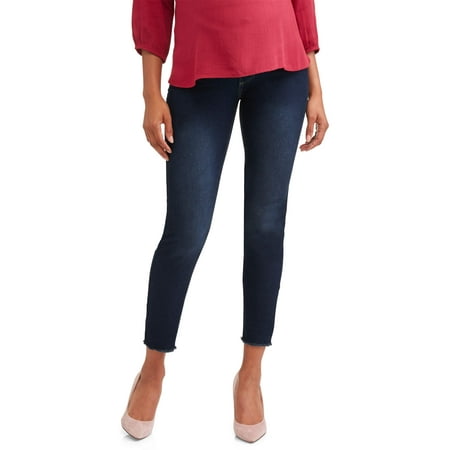 Oh! Mamma Maternity Skinny Jeans with Demi Panel and Frayed Hems - Available in Plus