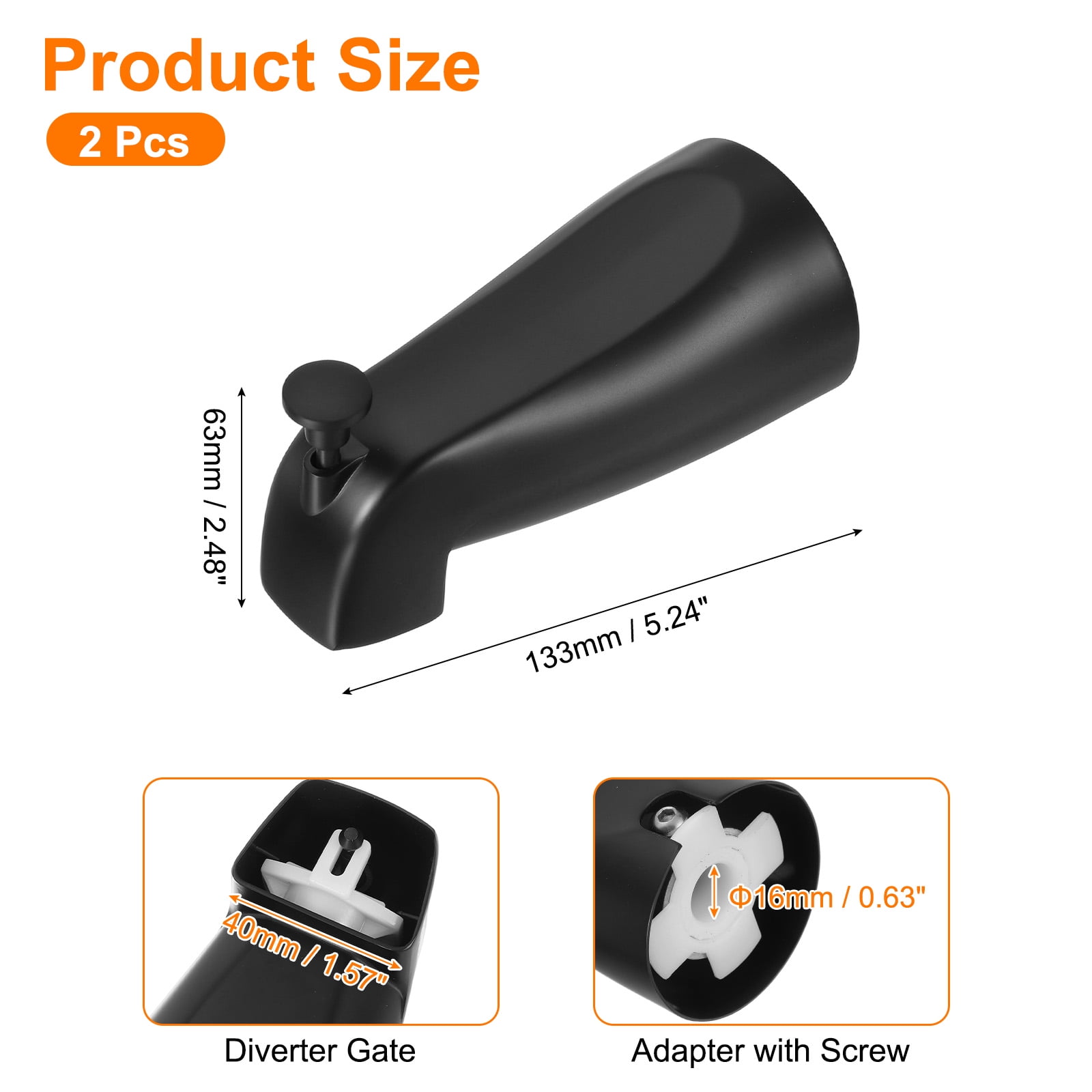 Uxcell 2Pack Slip on Diverter Tub Spout, Zinc Alloy Bath Spout Bathtub Faucet with Pull-Up Diverter for 1/2 Inch Water Tub for Bathroom Kitchen, Black