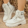 thumbnail image 4 of XUNKUSGA Women's Boots Fashion Classic 7-Hole Lace Up Chunky Flat Heel Boots for Women Winter Fall Shoes Daily Short Boots with Inner Zipper and Buckle 5.5-9 White, 4 of 8