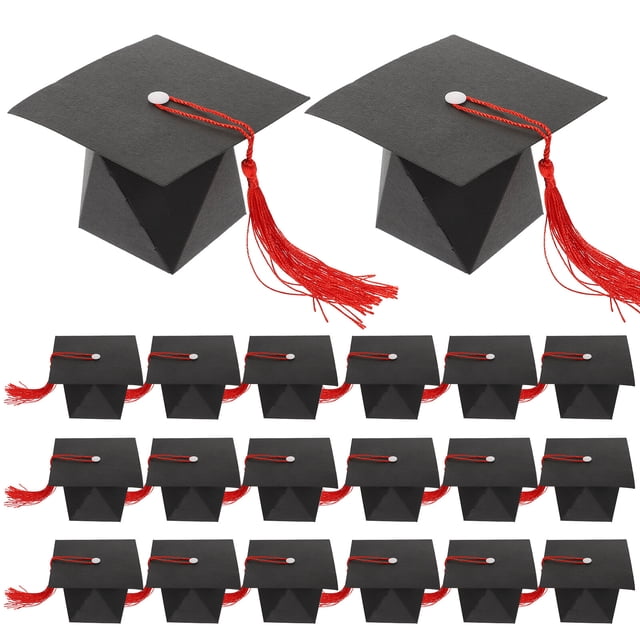 50 cajas de dulces de graduación con forma de birrete de doctorado, caja de regalo para dulces de graduación y galletas.