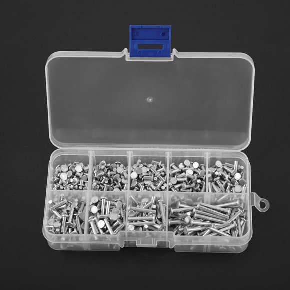 Qiilu M2.5 Aluminum Rivet, Flat Head Solid Aluminum Rivet,450pcs M2.5 Flat Head Aluminum Rivets Flat Head Solid Rivet 3mm-20mm Length