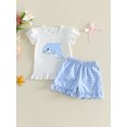 thumbnail image 6 of BemeyourBBs Toddler Baby Girls Summer Clothes Cute Infant Baby Girl 2 Piece Outfits Short Sleeve Dolphin Embroidery Ruffle T Shirt Tops Plaid Shorts Sets Toddler Girl Summer Outfit, 6 of 7