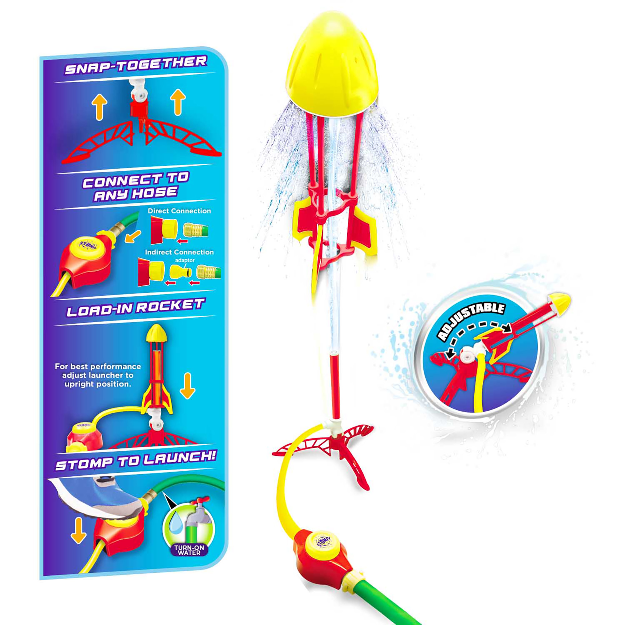 Lanard: Water Powered Hydro Jet Rocket - Red-Yellow, Stomp To Launch Up to 30ft, Extreme Propulsion Rocket, Hose Attaching, Outdoor Play Toy, Kids 5+