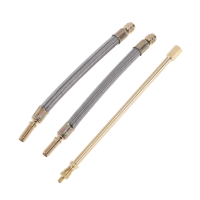 1 Juego de Extensión de Válvula de Neumático de Cobre de 180 Grados con Adaptador de Inflación de Válvula de Neumático de Acero Inoxidable de 180 mm para Coche, Motocicleta, RV, Camión, Bicicleta