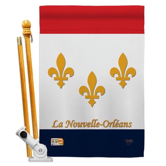 Breeze Decor BD-FU-HS-118006-IP-BO-D-US13-BD 28 x 40 in. New Orleans Interests Fleur De Lys Impressions Decorative Vertical Double Sided House Flag Set with Pole Bracket & Hardware