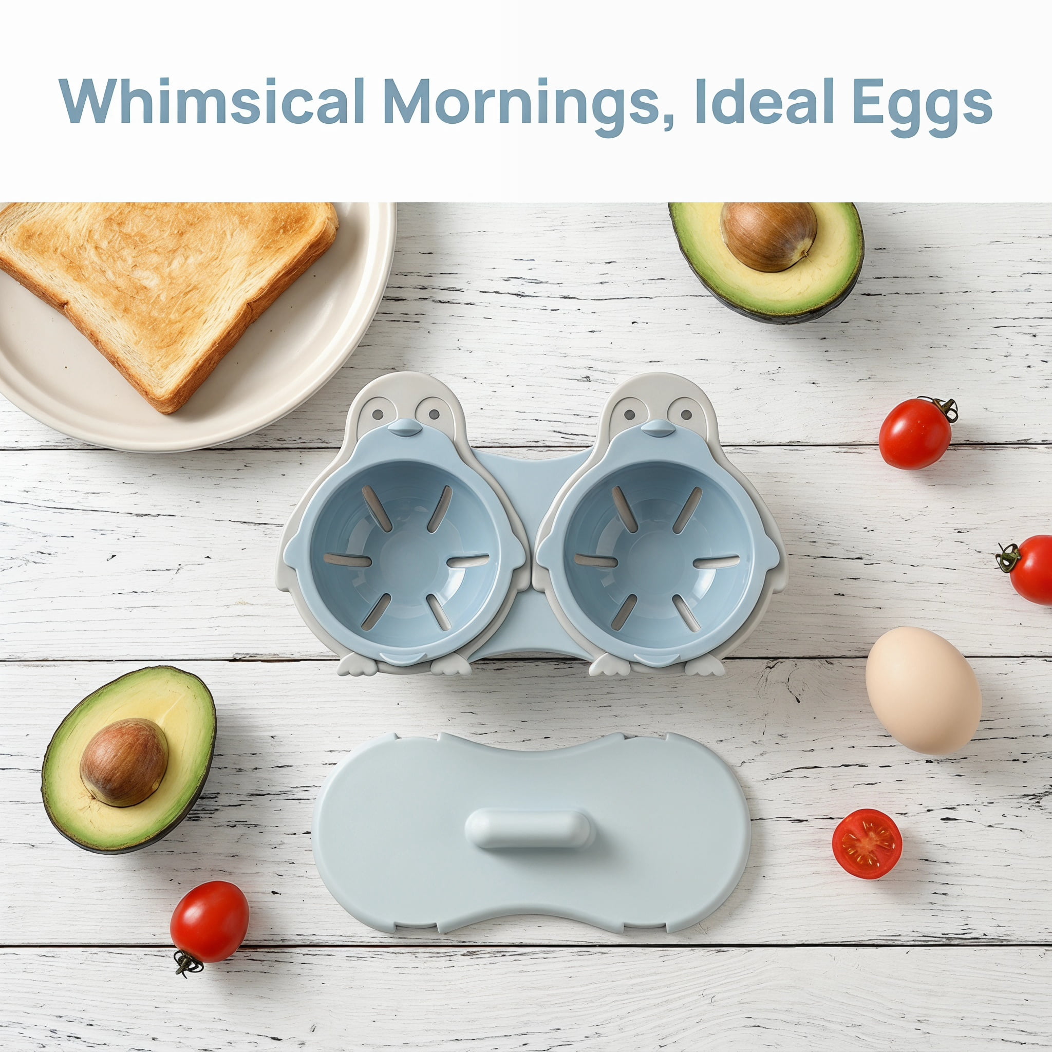Microwave Egg Poacher and Steamer, Penguin-Shaped Multi-Functional Egg Cooker for Poached and Boiled Eggs, Heat-Resistant BPA-Free Steaming Tool for Quick Breakfast & Meal Prep, Arctic White