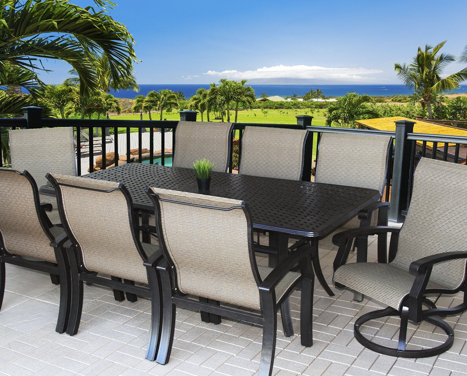 Barbados Sling Outdoor 9pc Dining Set with 42" x 84" Rectangle Table