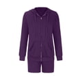 thumbnail image 6 of Teissuly Women's Solid Color Sports Suit Zipper Cardigan Long Sleeve Hooded Sweater Shorts Set, 6 of 6