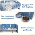 thumbnail image 3 of Small Dog Bed with Cushion & Bowls, Plastic Pet Bed for Puppies and Small Dogs, Raised Puppy Bed with Removable Soft Pad, Indoor Dog Bed with Double Food & Water Bowls, Blue, 3 of 6
