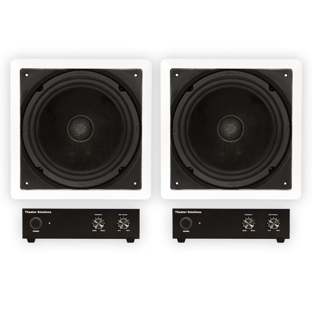 Theater Solutions TS1000 Flush Mount 10" Subwoofer Speaker and Amp 2 Pack