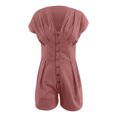 thumbnail image 4 of Mono De Verano Con Cuello En V, Color Puro, Ropa Cómoda, Mono Con Cuello En V Para Mujer, A La Moda Para Fiesta ANGGREK Marrón Rojo 2XL, 4 of 6