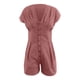 thumbnail image 2 of Monos cortos de verano con cuello en V para mujer, con botones frontales, cintura alta, color puro, para uso diario, 2 of 6