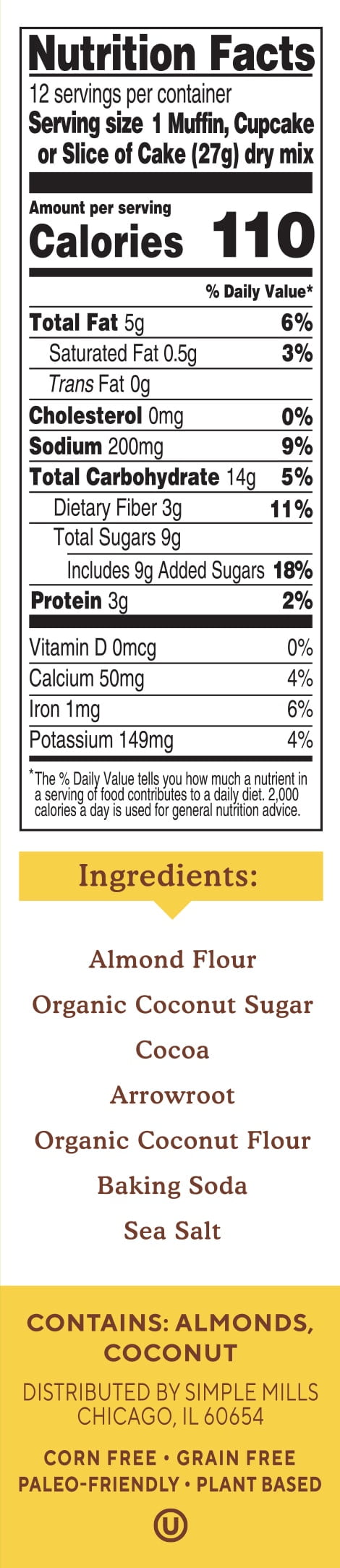 (2 pack) Simple Mills Almond Flour Chocolate Muffin and Cake Mix, Gluten-Free Baking Mix, 11.2 oz