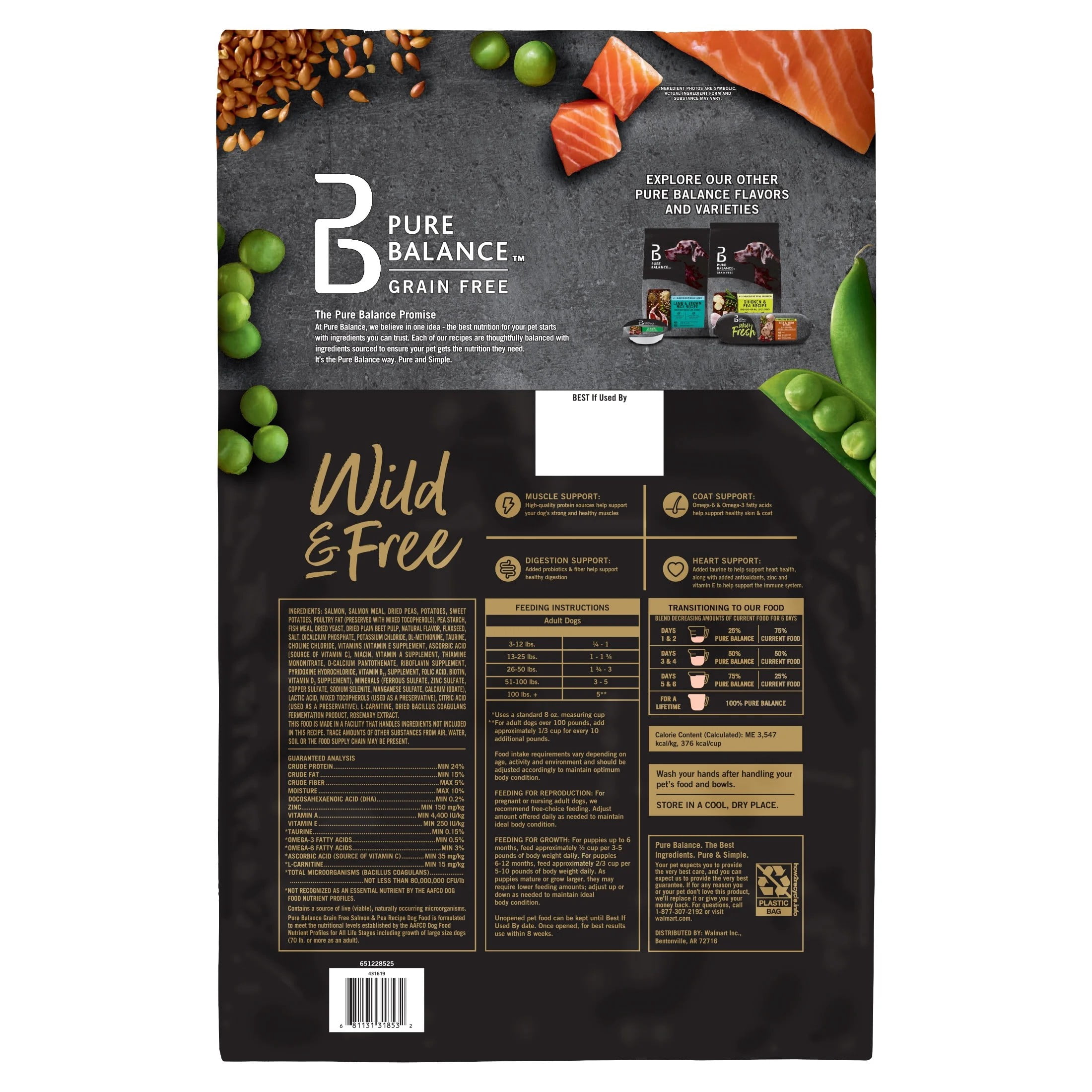 (2 pack) Pure Balance Wild & Free Grain-Free Salmon & Pea Recipe Dry Dog Food, 24 lbs