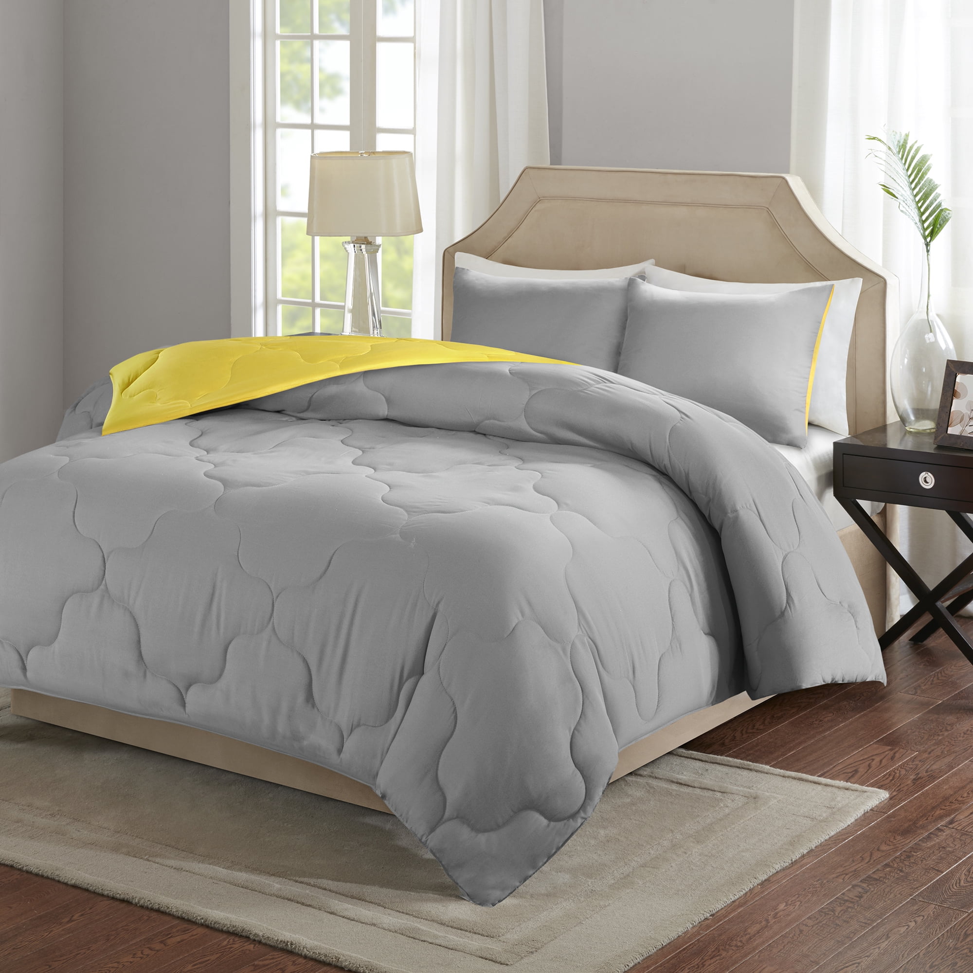 Buy Comfort Spaces Vixie Microfiber 2Piece Gray/Yellow Comforter Set