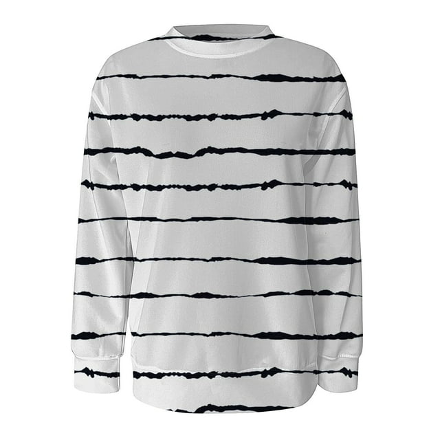 WZXFASHION Chandail en Molleton à Col Rond pour Femmes Automne Col Rond Rayé Manches Longues Mode Automne et Hiver 50 % de Réduction Liquidation Chandail à Manches Longues