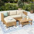 thumbnail image 3 of Alpha Joy 3 Pieces Wicker Patio Furniture Conversation Set Boho Style Outdoor Sofa with Wood Coffee Table, 3 of 12