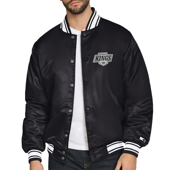 Men's Starter Black Los Angeles Kings Triangle Satin Varsity Full-Snap Jacket
