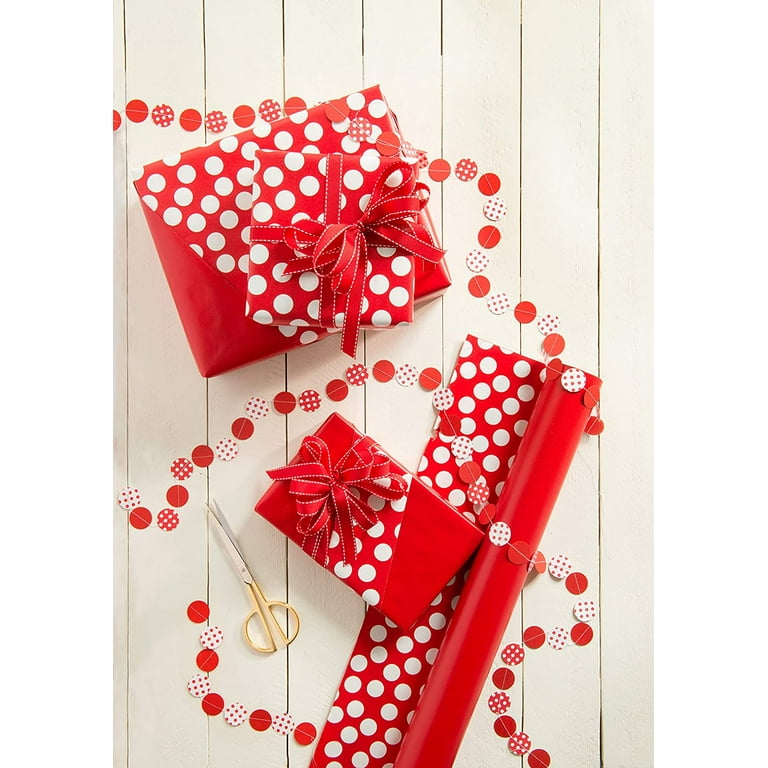 American Greetings Valentines Day Wrapping Paper, Solid Red and White Polka  Dots (1 Jumbo Roll, 175 Sq. ft.)