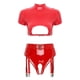 thumbnail image 3 of Conjunto de lencería sexy de charol para mujer, trajes de látex, top corto con cremallera recortada, cintura alta, entrepierna abierta, faldas con liga, ropa interior, 3 of 5