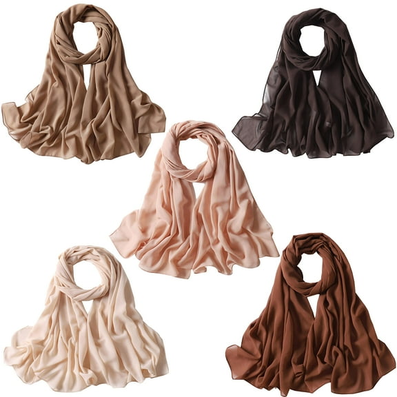 NOOR 5 pcs Hijab Scarfs for Women - Chiffon Hijab, Soft and Lightweight. Hijab Gift Box - 5 Colors Set (Mix Colors 6)