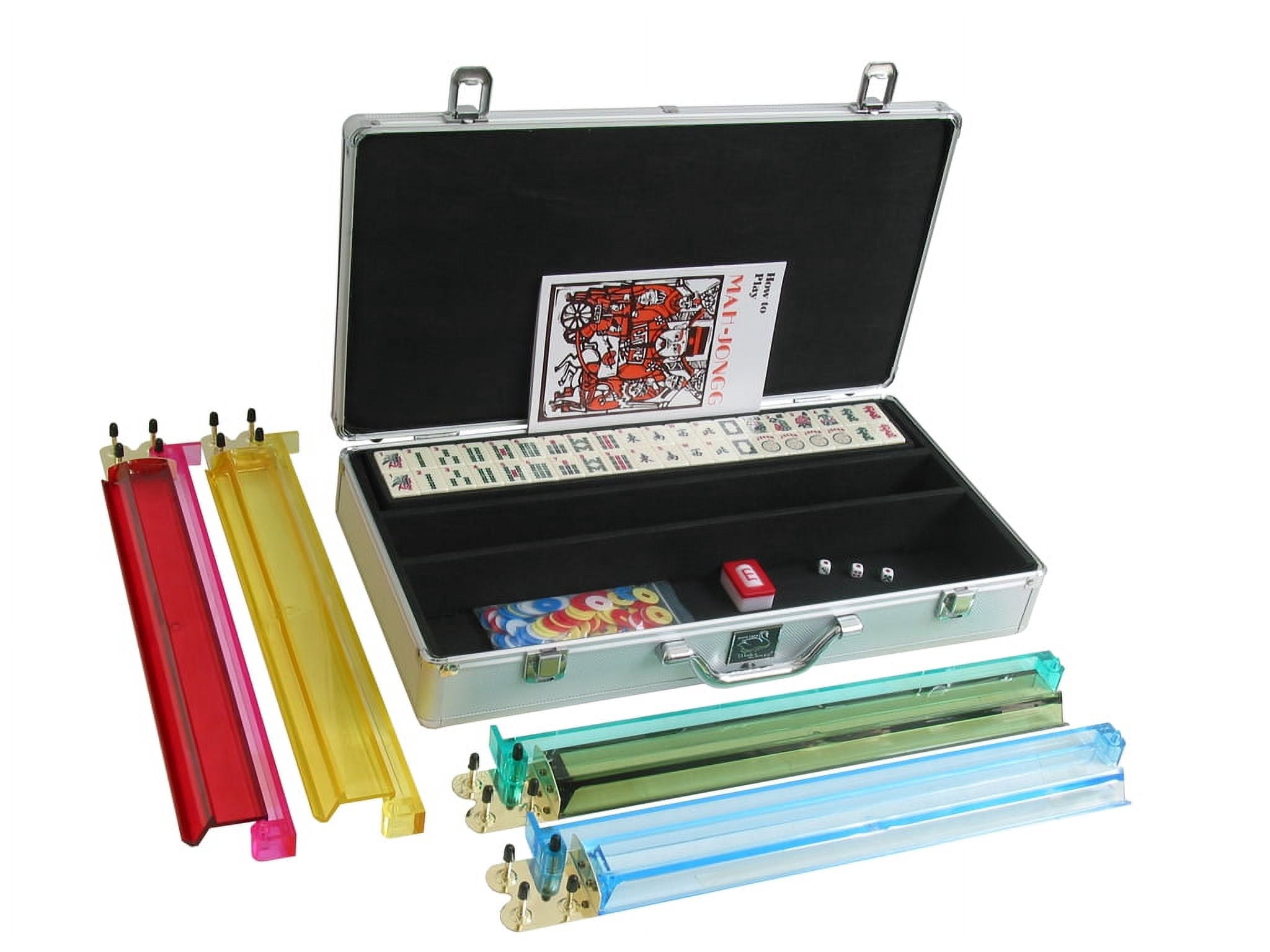 White Swan Mah Jongg (TM) - Ivory Tiles - Pusher Arms - Aluminum Case - Silver