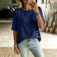 thumbnail image 3 of Cilsoka Cotton Linen T-Shirt for Women Versatile Short Sleeve Crew Neck Shirts with Side Button Down Casual Loose Fit Tops, 3 of 6