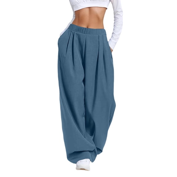 Bibifish Womens Pants Slate Pleated Waist Lightweight Baggy Tapered Leg Pants Outdoor Trips Daily Wear Trousers With Side Pockets