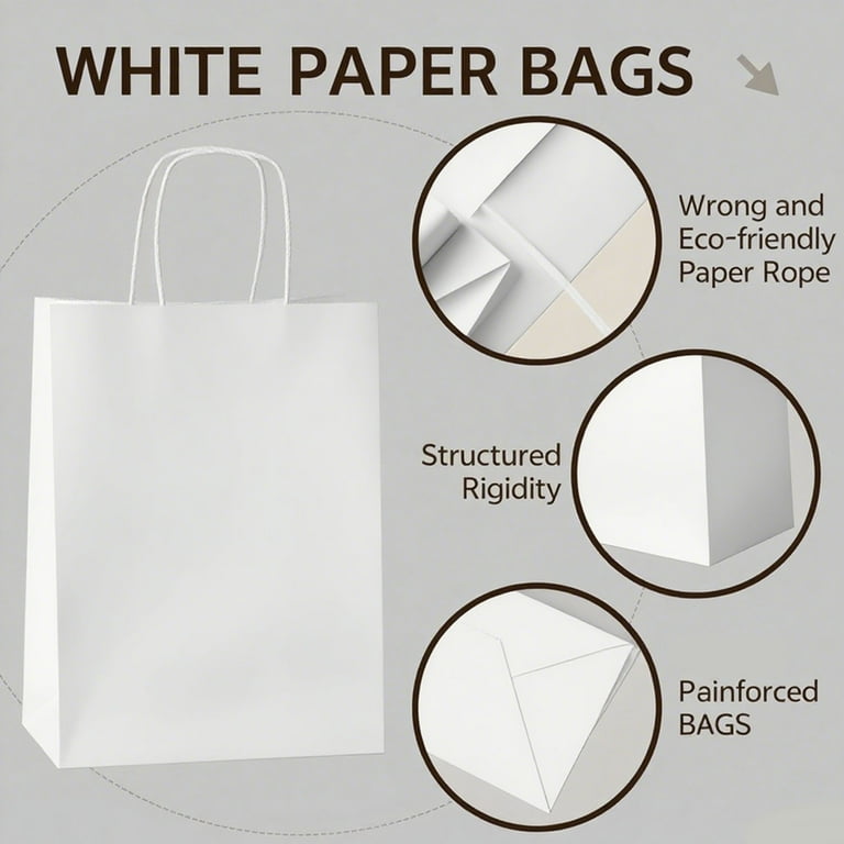 BagDream Medium Size White Kraft Paper Bags, 25 Pack,