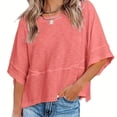 thumbnail image 5 of Mohiass Women's Summer Casual Crewneck Batwing Half Sleeve T-Shirts Solid Color Loose Fit Cute Basic Flowy Tops Tees Blouses Pink XL, 5 of 5