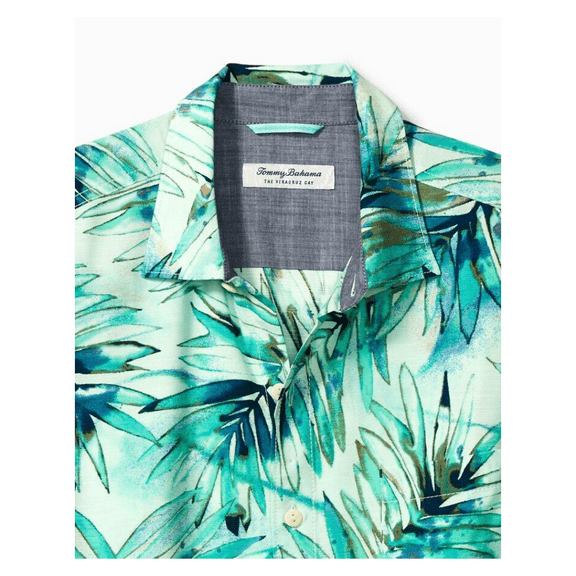 Tommy Bahama Veracruz Cay Aqua Fronds Camp Shirt, Beach Glass, M